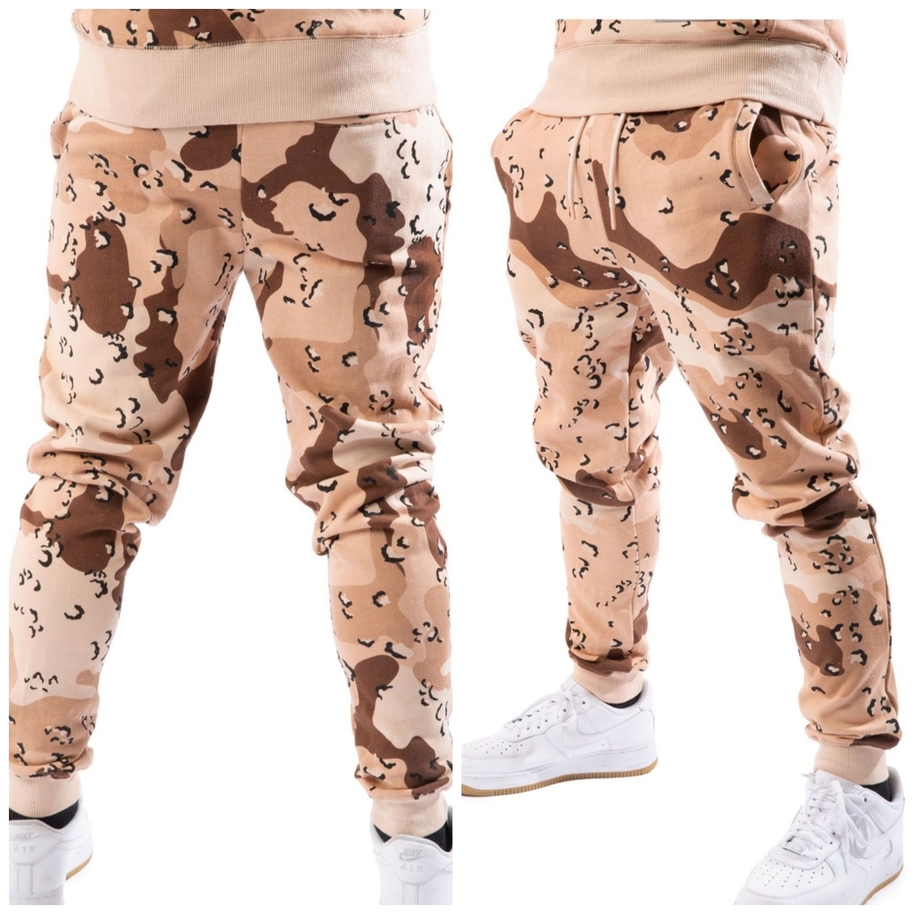 💎NEW Men's Mitchell & Ness Light Brown Camo Tapered Joggers